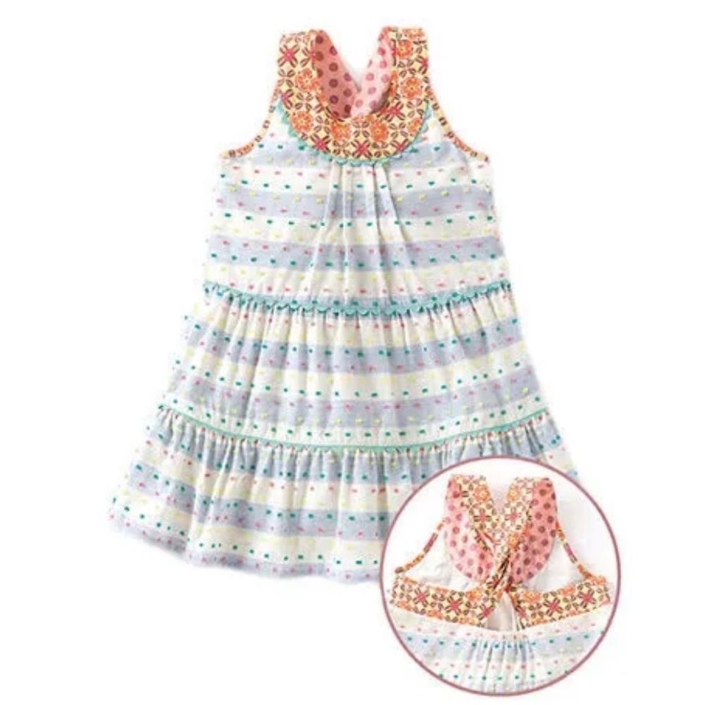 MATILDA JANE Happy & Free Dotted Sky Dress SZ 6 Blue Stripe Swiss Dot Artsy Boho - Picture 2 of 11
